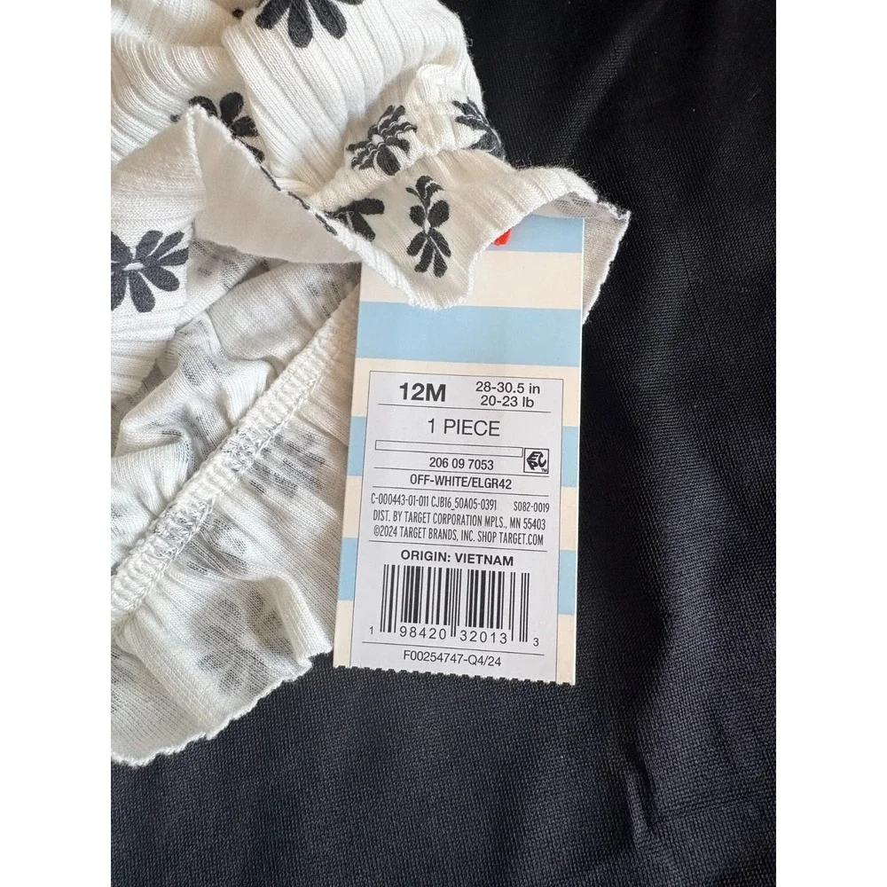 Cat & Jack Baby‎ 1 piece Offwhite with Black Flowers Sz 12M - NWT